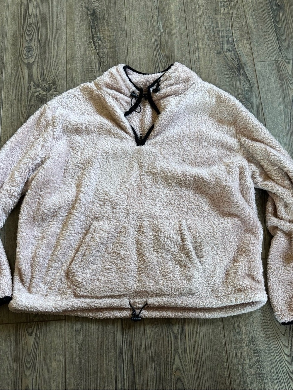 Haute Monde Light Pink Plush Pullover with Black Trim